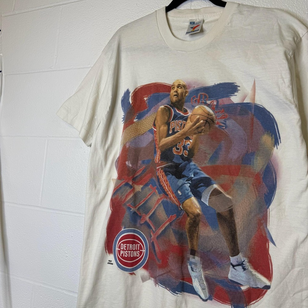 Vintage 90s Grant Hill Detroit Pistons Basketball T-Shirt Men's Size L White NBA - Picture 5 of 6